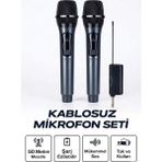 Vothoon Profesyonel Çiftli Kablosuz Mikrofon Seti Karaoke Şarj Edilebilir 50 Metre - Siyah