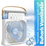 Vothoon Taşınabilir Işıklı 5 Spreyli Vantilatör Buzlu Buharlı Vantilatör Mini Fan Nemlendirici Buharlı - Beyaz