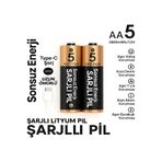 Vothoon Type-C Şarjlı 2800MWH 1.5V Şarj Edilebilir 2'li AA5 Kalın Pil - Lityum Iyon Batarya