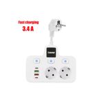 Vothoon VTN-503 Akım Korumalı Duvar Tipi Priz 2x USB 2x Priz Typce 20W