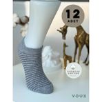 Voux Pamuklu Çizgili Gri Kadın Sneaker Çorap 12 'li - 35 - 40