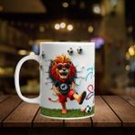 Vova Baskı Football Player Aslan 3D Görünümlü Baskılı Kişiye Özel Isim Yazılabilen Porselen Kupa Bardak - Beyaz - 330 ml