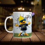 Vova Baskı Football Player Kanarya 3D Görünümlü Baskılı Kişiye Özel Isim Yazılabilen Porselen Kupa Bardak - Beyaz - 330 ml
