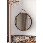 Vovva Home Mirora Yuvarlak Dekoratif Duvar Aynası | Boyalı Ahşap Çerçeveli | 48cm | Yerli Ceviz
