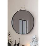 Vovva Home Mirora Yuvarlak Dekoratif Duvar Aynası | Boyalı Ahşap Çerçeveli | 60cm | Antrasit