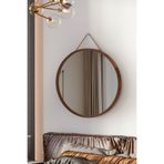 vovvahome Mirora Yuvarlak Dekoratif Duvar Aynası | Boyalı Ahşap Çerçeveli | 48cm | Yerli Ceviz