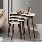 VOVVAHOME MOON 4LÜ DÖRTLÜ MDF AHŞAP ZİGON SEHPA - BEYAZ MERMER DESENLİ