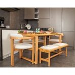 Vowturkey Cheri 80*160 Masif Iskandinav %100 Doğal Ağaç Gürgen Iskelet Masa Sandalye Takımı 4S1M1B - Meşe - Bej