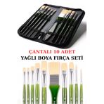 Vox Art Fermuarlı Çantalı 10 Adet Fırça Seti yeşil (Blisterli) Kaliteli Sentetik Kıl (Yağlı Boya)