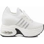 Voyager Taşlı Bağcıklı Triko Kalın Dolgu Taban Kadın Sneaker Ayakkabı B279 - Beyaz