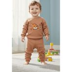 voyyo kids baby Ayıcıklı Fermuar Desenli Fitilli Pamuklu Erkek Bebek Takımı | Bebek Eşofman Pijama Alt Üst Takım