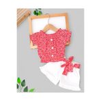 voyyo kids baby Kız Çocuk Kemerli Şortlu ve Çiçekli Fitilli T-shirt Yazlık 2-3-4-5-6 Yaş Şık 2'Lİ Alt Üst Takım