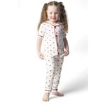 voyyo kids baby KIZ ÇOCUK YAZLIK KISA KOLLU KRUVAZE YAKALI ÇİLEK BASKILI FİTİLLİ GECELİK TAKIMI