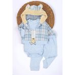 voyyo kids baby Yenidoğan Erkek Bebek Ayıcık Detaylı 3 Parça Zıbın Takımı