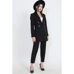Vpr Moda Omuzları Vatkalı Önü Çıtçıtlı Atlas Kumaş Kadın Blazer Ceket - Siyah