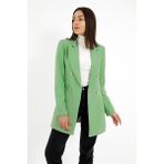 Vpr Moda Omuzları Vatkalı Önü Çıtçıtlı Atlas Kumaş Kadın Blazer Ceket - Yeşil