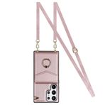 VQWQ Crossbody Wallet Case Samsung Galaxy A70 - Metal Halka Cep Telefonu Kılıfı RFID Engelleyici Kartlıklı El Kayışı Fermuar Deri Kılıf Samsung Galaxy A70 [ZHFQ] için -Pembe Altın