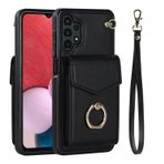 VQWQ Fermuarlı Cüzdan Kılıf Samsung Galaxy A13 4G 5G - Metal Halka Cep Telefonu Kılıfı RFID Engelleyici Kartlıklı El Kayışı Fermuar Deri Kılıf Samsung Galaxy A13 4G 5G [ZHFQ] - Siyah