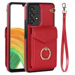 VQWQ Fermuarlı Cüzdan Kılıf Samsung Galaxy A33 5G - Metal Halka Cep Telefonu Kılıfı RFID Engelleyici Kartlıklı El Kayışı Fermuar Deri Kılıf Samsung Galaxy A33 5G [ZHFQ] için -Kırmızı