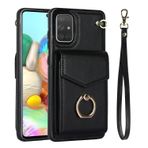 VQWQ Fermuarlı Cüzdan Kılıf Samsung Galaxy A50 - Metal Halka Cep Telefonu Kılıfı RFID Engelleyici Kartlıklı El Kayışı Fermuar Deri Kılıf Samsung Galaxy A50 [ZHFQ] - Siyah