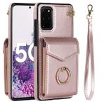 VQWQ Fermuarlı Cüzdan Kılıf Samsung Galaxy S20 Plus - Metal Halka Cep Telefonu Kılıfı RFID Engelleyici Kart Tutucu El Kayışı Fermuar Deri Kılıf Samsung Galaxy S20 Plus [ZHFQ] için -Pembe Altın