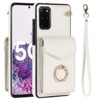 VQWQ Fermuarlı Cüzdan Kılıf Samsung Galaxy S20 Plus - Metal Halka Cep Telefonu Kılıfı RFID Engelleyici Kartlıklı El Kayışı Fermuar Deri Kılıf Samsung Galaxy S20 Plus [ZHFQ] için -Beyaz
