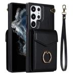 VQWQ Fermuarlı Cüzdan Kılıf Samsung Galaxy S23 ile Uyumlu - Metal Halka Cep Telefonu Kılıfı RFID Engelleyici Kart Tutucu El Kayışı Fermuar Deri Kılıf Samsung Galaxy S23 [ZHFQ] - Siyah