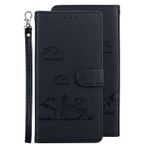 VQWQ Huawei Enjoy 7S ile uyumlu cep telefonu kılıfı - Kedi koruyucu kılıf deri çanta Case katlanır kılıf RFID blok el kayışı cüzdan kılıf Huawei Enjoy 7S / Huawei P Smart/Honor 9 Lite için [TX]-Siyah