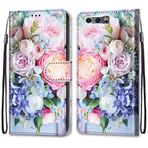 VQWQ Huawei Honor 9 için Kılıf - Renkli Boyama Flip Telefon Kılıfı El Kayışı Kart Tutucu Mıknatıslı PU Deri + Huawei Honor 9 için Yumuşak Kabuk Cüzdan Kılıfı [DEF] -Flower I