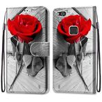 VQWQ Huawei P10 Lite için Kılıf - Renkli Boyama Flip Telefon Kılıfı El Kayışı Kart Tutucu Mıknatıslı PU Deri + Yumuşak Kabuk Cüzdan Kapağı Huawei P10 Lite [DEF] -Gül