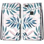 VQWQ Huawei P10 Lite için Kılıf - Renkli Boyama Flip Telefon Kılıfı El Kayışı Kart Tutucu Mıknatıslı PU Deri + Yumuşak Kabuk Cüzdan Kapağı Huawei P10 Lite [DEF] -Yaprak