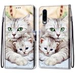VQWQ Huawei P30 için Kılıf - Renkli Boyama Flip Telefon Kılıfı El Kayışı Kart Tutucu Mıknatıslı PU Deri + Yumuşak Kabuk Cüzdan Kapağı Huawei P30 [DEF] -2 kedi için
