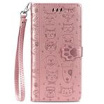 VQWQ MOTO Edge Plus 2022 için Cep Telefonu Kılıfı - Sevimli Hayvan Deri Çanta Kart Yuvaları Koruyucu Kılıf Katlanır Kılıf Stand Lanyard Magnet Flip Cover Moto Edge Plus 2022 / Moto Edge 30 Pro[MG] için -Pembe Altın