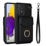 VQWQ Samsung Galaxy A52 5G ile uyumlu fermuarlı cüzdan kılıf - Metal halka cep telefonu kılıfı RFID engelleme kart tutucu el kayışı fermuar deri kılıf Samsung Galaxy A52 5G [ZHFQ] için -Siyah