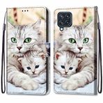 VQWQ Samsung Galaxy M32 4G / Galaxy F22 için Kılıf - Samsung M32 4G / Galaxy F22 [DEF] -2 kedi için Renkli Boyama Kapaklı Telefon Kılıfı Mıknatıslı PU Deri + Yumuşak Kabuk Cüzdan Kılıfı