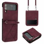VQWQ Samsung Galaxy Z Flip 3 5G için Kılıf - Çapraz Gövde Kordon Kart Tutucu Mıknatıslı Kapaklı Kılıf Düz Renk PU Deri + Samsung Galaxy Z Flip 3 5G için Yumuşak Kabuk Cüzdan Kapağı [Üçgen] -Kırmızı