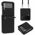 VQWQ Samsung Galaxy Z Flip 3 5G için Kılıf - Çapraz Gövde Kordon Kart Tutucu Mıknatıslı Kapaklı Kılıf Düz Renk PU Deri + Samsung Galaxy Z Flip 3 5G için Yumuşak Kabuk Cüzdan Kapağı [Üçgen] -Siyah