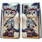 VQWQ Xiaomi Mi 12 / Mi 12X için Kılıf - Renkli Boyama Flip Telefon Kılıfı El Kayışı Kart Tutucu Mıknatıslı PU Deri + Yumuşak Kabuk Cüzdan Kılıfı Xiaomi Mi 12 / Mi 12X [DEF] -Cat