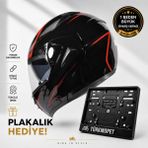 Vrt Çene Açılır Güneş Vizörlü Kask + Plakalık - M - Siyah - Kırmızı