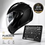 Vrt Çene Açılır Güneş Vizörlü Kask + Plakalık - Siyah - XL