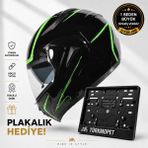 Vrt Çene Açılır Güneş Vizörlü Kask + Plakalık - Siyah - Yeşil
