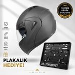 Vrt Çene Açılır Güneş Vizörlü Kask + Plakalık - XL - Mat Siyah