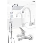 VSA Beyaz Robot Yağmurlama Duş Seti Banyo Mutfak Lavabo Bataryası Pirinç Musluk Seti