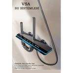 VSA Lüks Dijital Duş Seti Gri | Sıcaklık Göstergeli Tepe Duş | Elektrik Gerektirmeyen Yeni Nesil Sistem