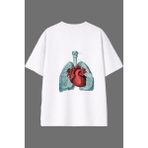 Vsrn Akciğer Tasarım Arka Baskılı Beyaz Oversize T Shirt