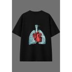 Vsrn Akciğer Tasarım Arka Baskılı Siyah Oversize T Shirt
