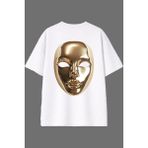 Vsrn Altın Maske Tasarım Arka Baskılı Beyaz Oversize T Shirt