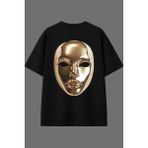 Vsrn Altın Maske Tasarım Arka Baskılı Siyah Oversize T Shirt - XL