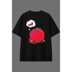 Vsrn Aşık Domates Tasarım Arka Baskılı Siyah Oversize T Shirt