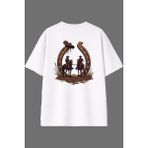 Vsrn At Nalı Kovboy Tasarım Arka Baskılı Beyaz Oversize T Shirt - XL